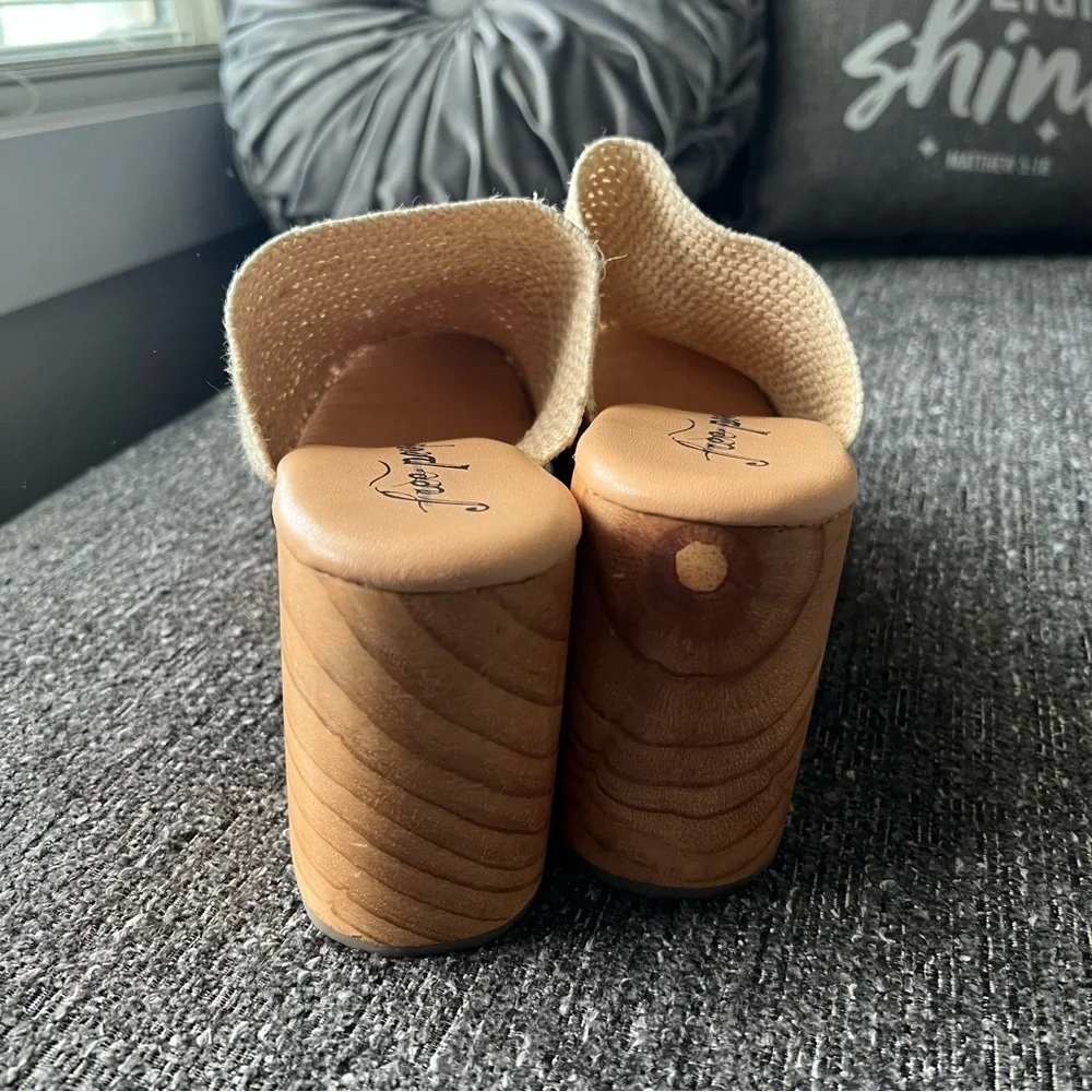 Free People Cream Tan Clog Mules with Wooden Soles - Picture 8 of 9